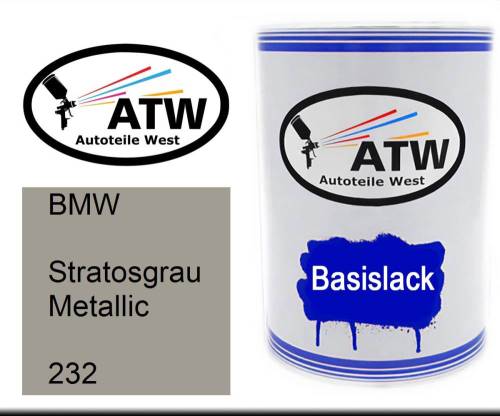 BMW, Stratosgrau Metallic, 232: 500ml Lackdose, von ATW Autoteile West.